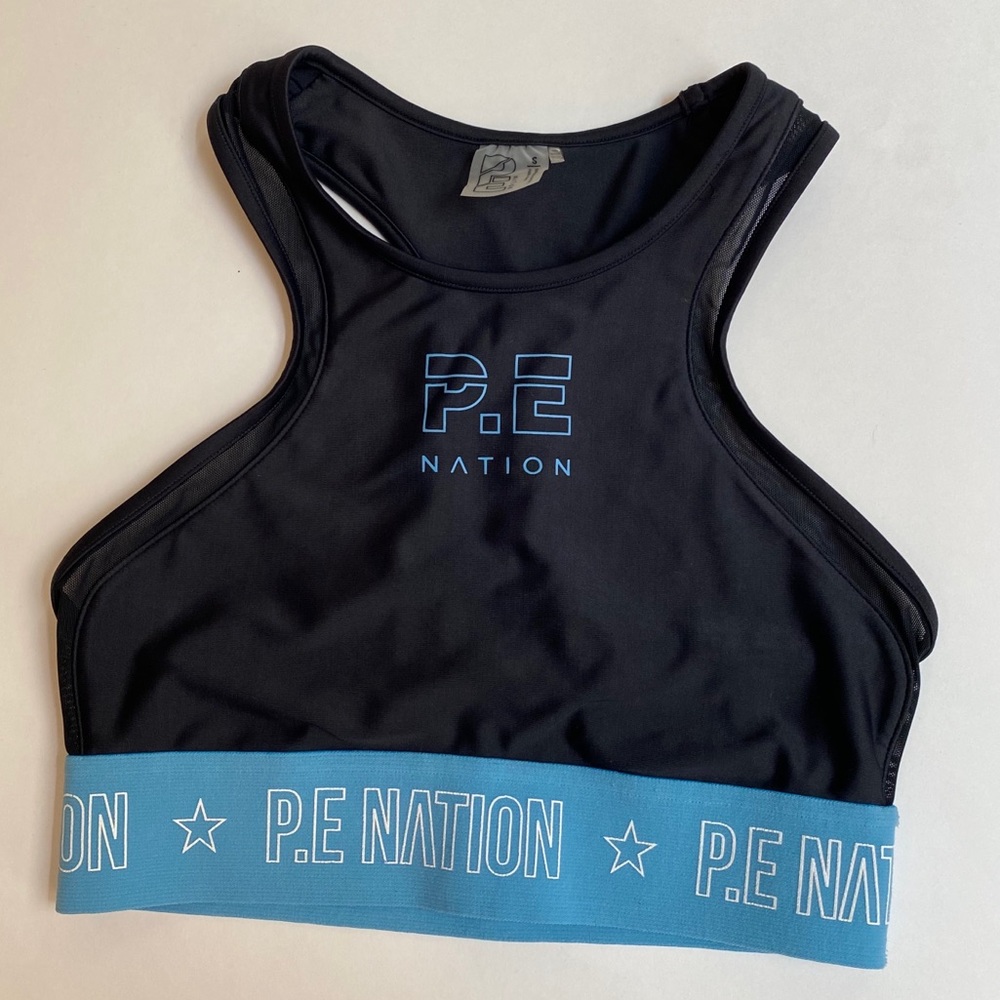 P.E. Nation black and blue Sportsbra